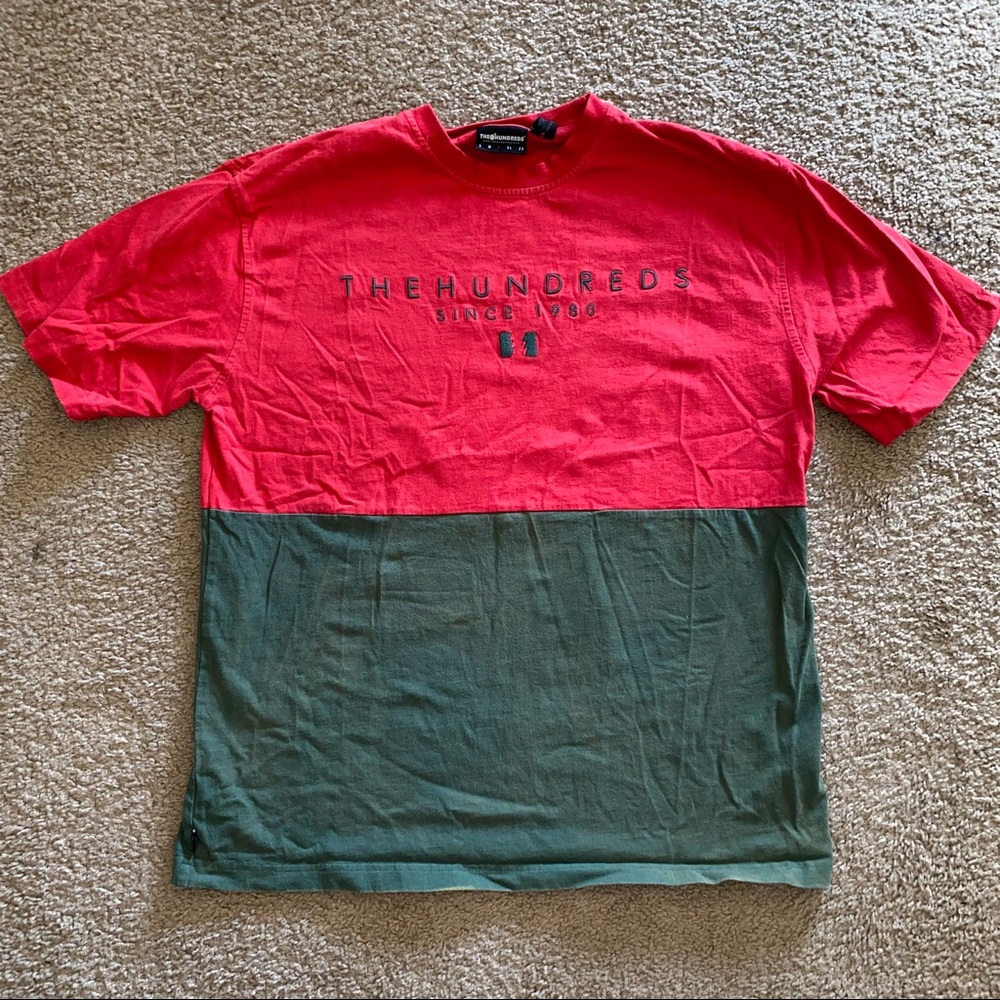 COPY - Men’s The Hundreds Cut-n-Sew Red and Green Embroidered Logo Short Sleeve…